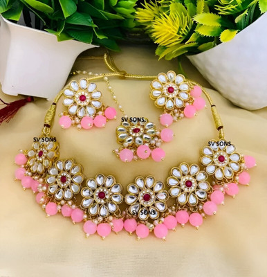 ARADHEMA Alloy Gold-plated Pink Jewellery Set(Pack of 1)