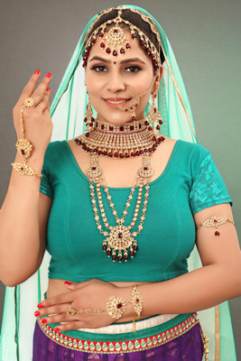 Tulsi Art Jewels Alloy Gold-plated Maroon Jewellery Set(Pack of 7)