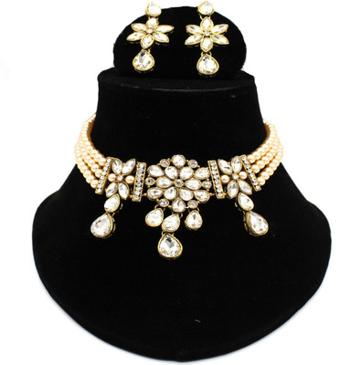 Gleamora Metal Gold-plated White, Gold Jewellery Set(Pack of 1)