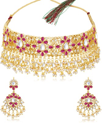 Sukkhi Alloy Gold-plated Pink Jewellery Set(Pack of 1)