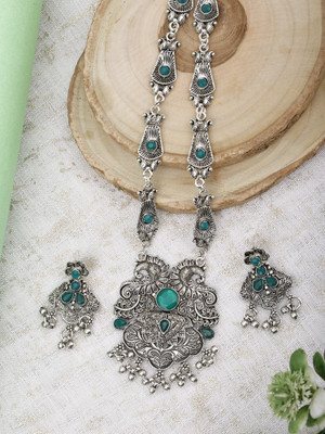 DEGHLAM Zinc Silver Green Jewellery Set(Pack of 3)