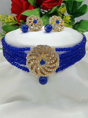 MAHADEV Alloy Gold-plated Blue Jewellery Set(Pack of 1)