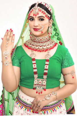 SHIV SHAKTI JEWELLERS Alloy Gold-plated Red Jewellery Set(Pack of 7)