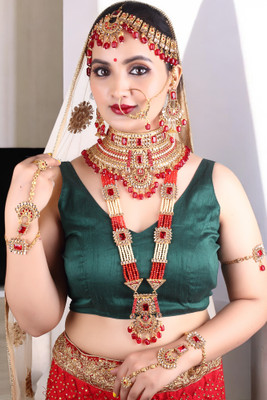 SS IMITATION JEWELLERY Alloy Gold-plated Red Jewellery Set(Pack of 7)