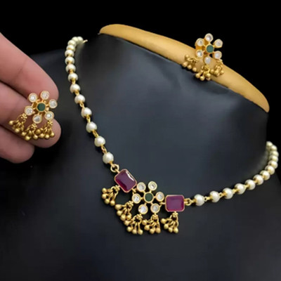 Divastri Brass Gold-plated Pink, White, Gold Jewellery Set(Pack of 1)