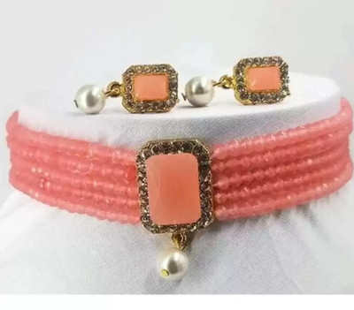 Chikku Crystal Gold-plated Beige, Gold Jewellery Set(Pack of 1)