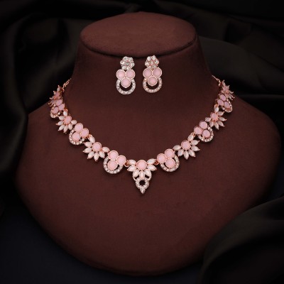 Vedda Brass Gold-plated Rose Gold, White, Pink Jewellery Set(Pack of 1)