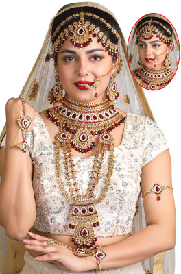 SHIVSHAKTI Alloy Gold-plated Maroon Jewellery Set(Pack of 7)