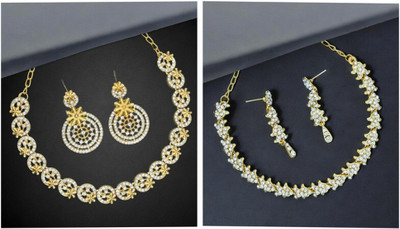 AK JEWEL STORES Alloy Gold-plated White Jewellery Set(Pack of 6)