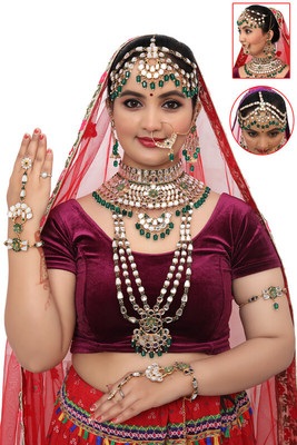 SHIV SHAKTI JEWELLERS Alloy Gold-plated Green Jewellery Set(Pack of 7)