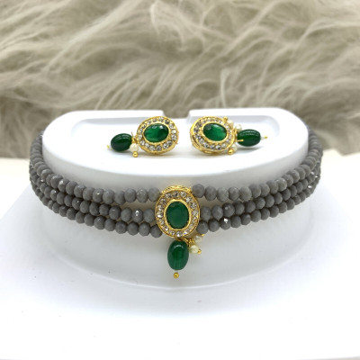 GEODE DELIGHT Brass Grey Jewellery Set(Pack of 3)
