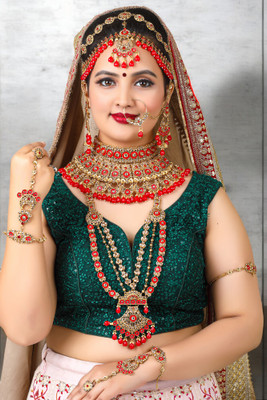 SS IMITATION JEWELLERY Alloy Gold-plated Red Jewellery Set(Pack of 7)