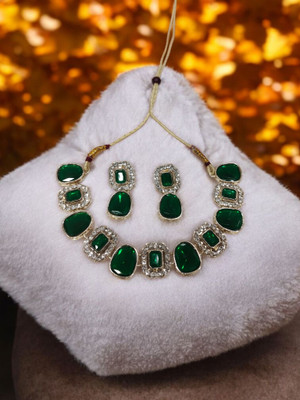R A Enterprises Alloy Gold-plated Green Jewellery Set(Pack of 3)