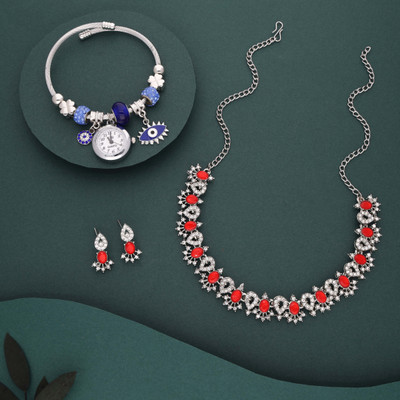 Vedda Brass Gold-plated Silver, White, Red Jewellery Set(Pack of 1)