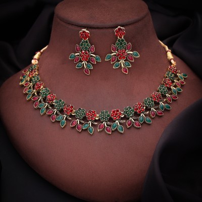 Reewaj Brass Gold-plated Gold, Maroon, Green Jewellery Set(Pack of 1)