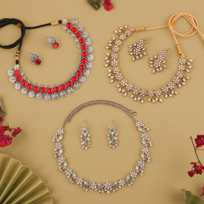 Divastri Brass Gold-plated Silver, White Jewellery Set(Pack of 3)