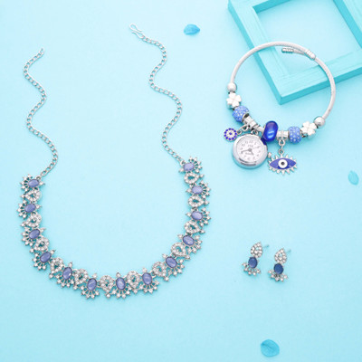 Vedda Brass Gold-plated Silver, White, Blue Jewellery Set(Pack of 1)