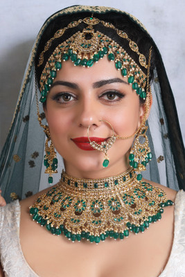 SS IMITATION JEWELLERY Alloy Gold-plated Green Jewellery Set(Pack of 4)