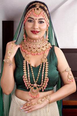 SS IMITATION JEWELLERY Alloy Gold-plated Pink Jewellery Set(Pack of 7)