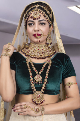 SHIV SHAKTI JEWELLERS Alloy Gold-plated Maroon Jewellery Set(Pack of 7)