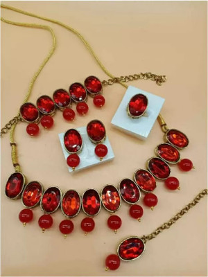 Shostopper by Sukkhi Alloy Gold-plated Red Jewellery Set(Pack of 6)