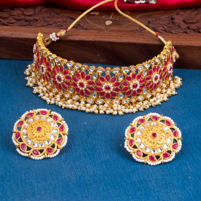 Sukkhi Zinc Gold-plated Red Jewellery Set(Pack of 1)