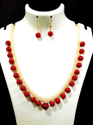 Nawab Collection Alloy Gold-plated Maroon, Gold Jewellery Set(Pack of 1)
