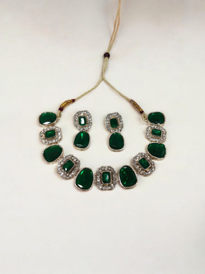 R A Enterprises Alloy Gold-plated Green Jewellery Set(Pack of 3)