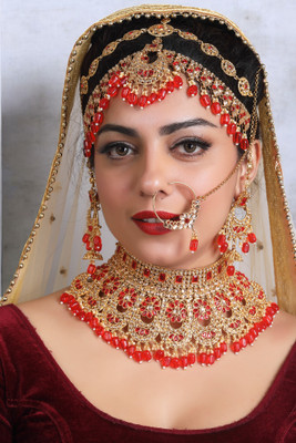 SS IMITATION JEWELLERY Alloy Gold-plated Red Jewellery Set(Pack of 4)