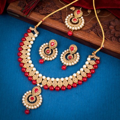 Sukkhi Brass Gold-plated Red Jewellery Set(Pack of 1)