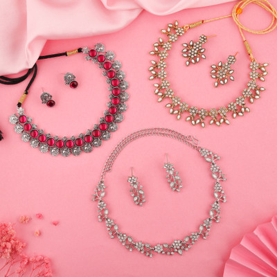 brado jewellery Brass Gold-plated Silver, White, Pink Jewellery Set(Pack of 3)