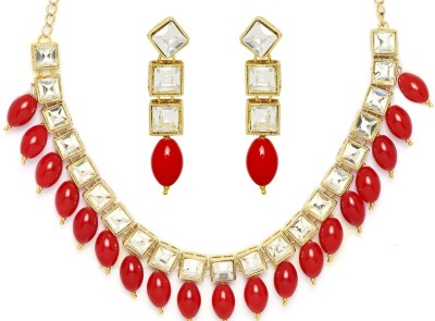 Oomph Metal, Brass, Stone, Crystal, Zinc, Alloy Red, Maroon, Gold Jewellery Set(Pack of 1)