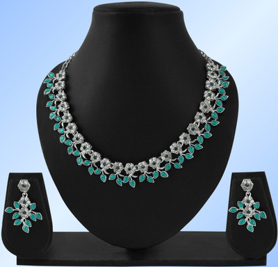 Rukma Alloy Rhodium Green Jewellery Set(Pack of 1)