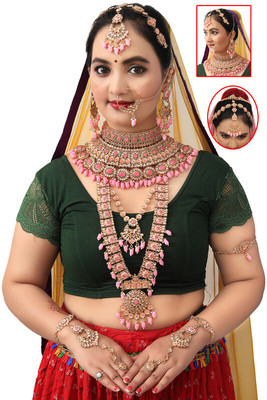 SHIV SHAKTI JEWELLERS Alloy Gold-plated Pink Jewellery Set(Pack of 7)