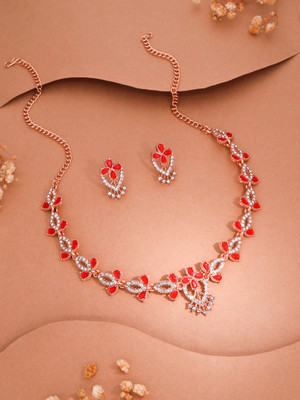 brado jewellery Brass Gold-plated Rose Gold, Red Jewellery Set(Pack of 1)