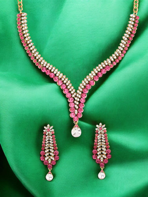 JEWELS GURU Alloy Gold-plated Gold, White, Pink Jewellery Set(Pack of 1)