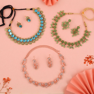 Vedda Brass Gold-plated Gold, Rose Gold, White, Pink, Blue, Green Jewellery Set(Pack of 3)