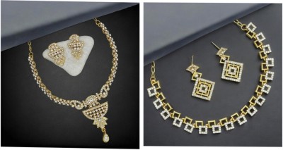 Rhymee Alloy Gold-plated White Jewellery Set(Pack of 2)