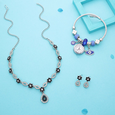 Vedda Brass Gold-plated Silver, Black Jewellery Set(Pack of 1)