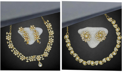 AK JEWEL STORES Alloy Gold-plated White Jewellery Set(Pack of 2)