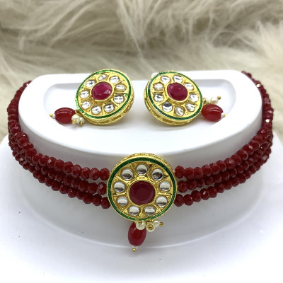 GEODE DELIGHT Brass Maroon Jewellery Set(Pack of 3)