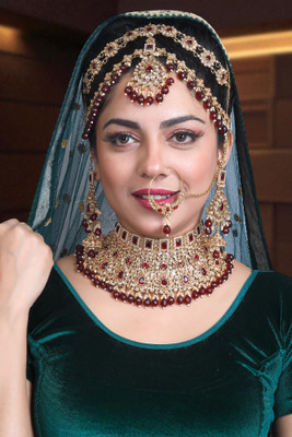 Tulsi Art Jewels Alloy Gold-plated Maroon Jewellery Set(Pack of 4)