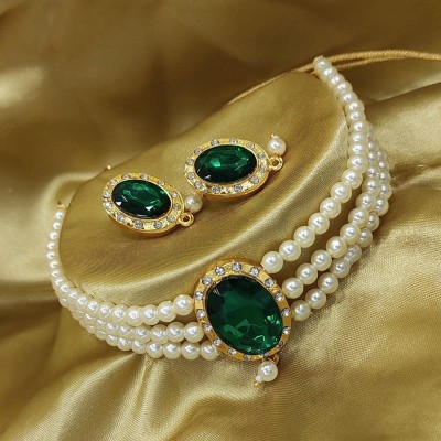 Gyan Jewels Alloy Green, Gold, White Jewellery Set(Pack of 1)