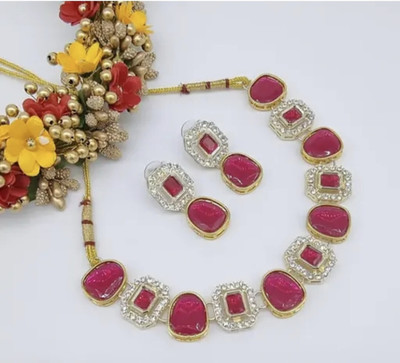 R A Enterprises Alloy Gold-plated Red Jewellery Set(Pack of 3)