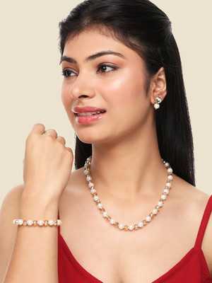 Anika's Creation Brass Gold-plated White Jewellery Set(Pack of 4)