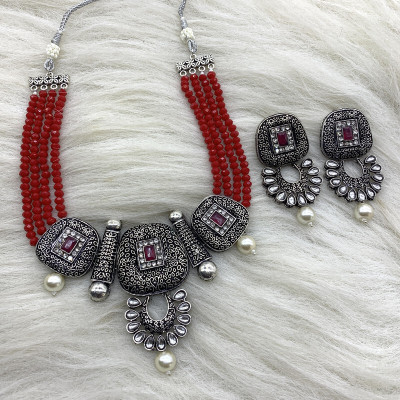 GEODE DELIGHT Brass Red Jewellery Set(Pack of 3)