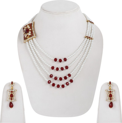 Bhana Jewells Alloy Gold-plated Red, White, Gold Jewellery Set(Pack of 1)