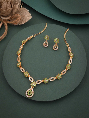 Vedda Brass Gold-plated Gold, White, Green Jewellery Set(Pack of 1)