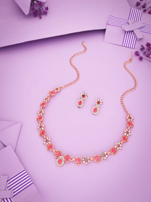 Vedda Brass Gold-plated Rose Gold, Pink Jewellery Set(Pack of 1)