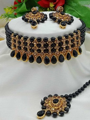 MAHADEV Alloy Gold-plated Black Jewellery Set(Pack of 1)